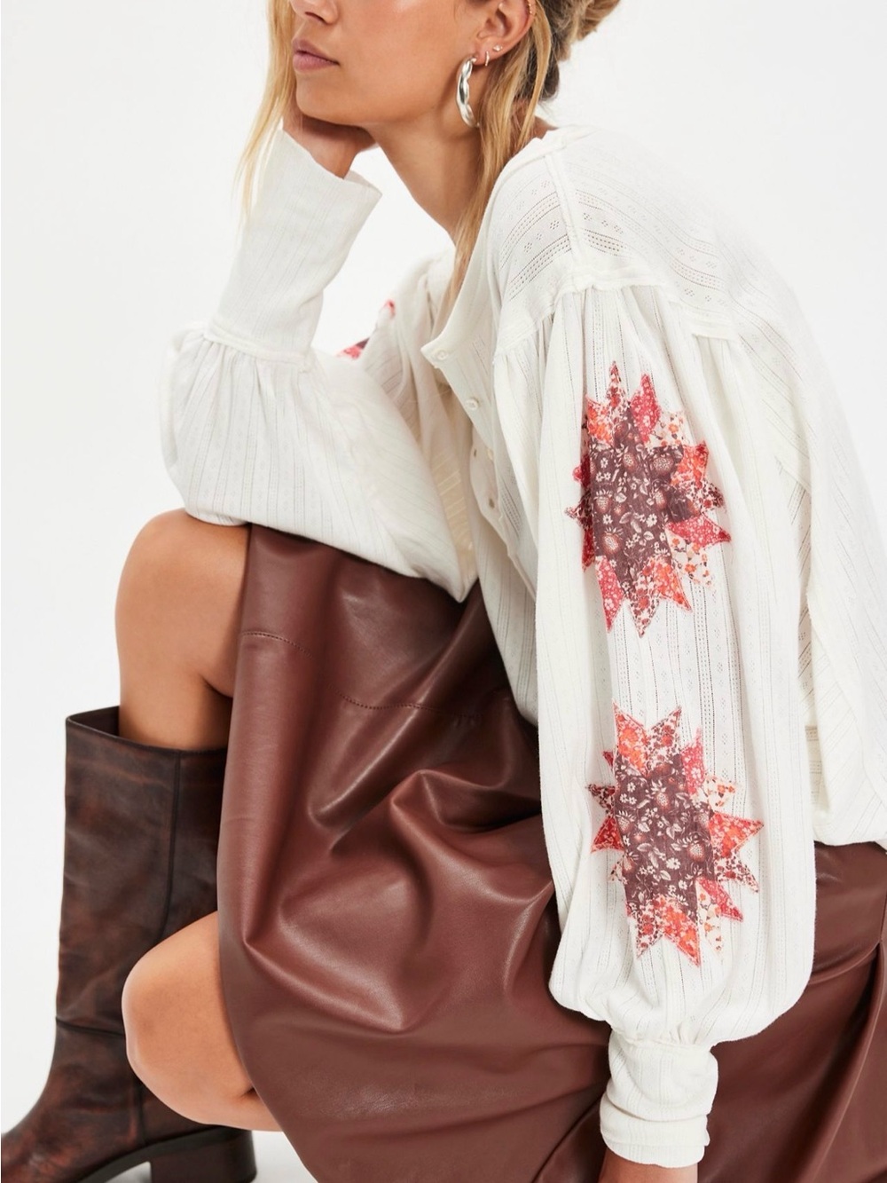 Free People Quinn Quilt Cuff Henley